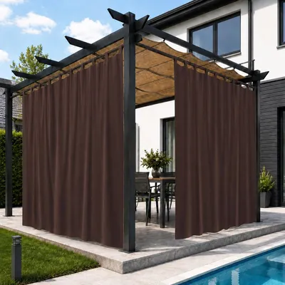 Produktbild von Vorhänge Blickdicht Wasserdicht Gardinen Sonnenschutz Outdoor Vorhang mit Abnehmbare Schlaufen, 2 Stück, B254xH213cm, Braun