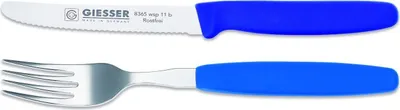 Produktbild von Giesser Messer Besteckset Essgabel + Tomatenmesser 11cm Welle scharf Farbe - blau