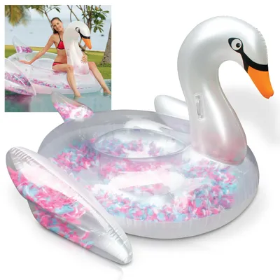 Produktbild von ONBEST Aufblasbarer XXL Schwan | Badeinsel 183x162 cm | Bis 80 kg belastbar | es PVC | Poolspielzeug & Schwimmtier