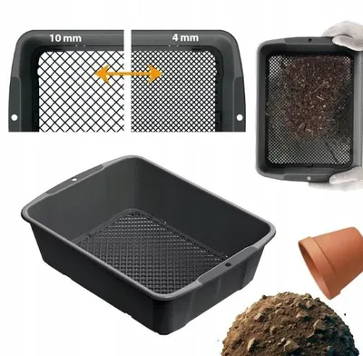 Produktbild von BirnePower Gartensieb eckig 39x29cm – Einstellbare Maschenweite 4-10mm, Erdsieb aus Kunststoff für Steine, Schutt, Unkraut & Kompost
