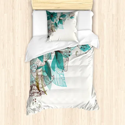 Produktbild von ABAKUHAUS Türkis Mantele, Blumen-Knospen Blatt, Milbensicher Allergiker geeignet mit Kissenbezügen, 135 cm x 200 cm - 80 x 80 cm, Teal Hellgrün