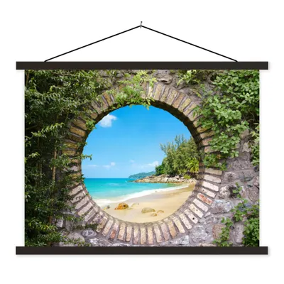 Produktbild von MuchoWow® Textilposter Strand - Meer - Aussicht - Sommer 150x113 cm mit schwarzem Rahmen - Wohnzimmer