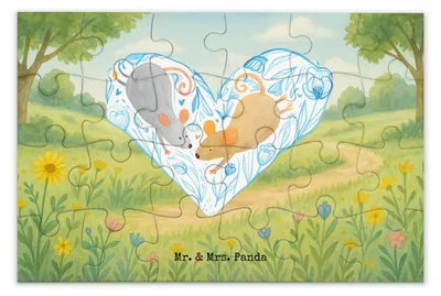 Produktbild von Mr. & Mrs. Panda Puzzle Mäuse Herz Design 24 Teile - Weiß - Geschenk, für Immer, Puzzlespiel, 500, Freundin, Maus, Liebe, glücklich, 2000, 300, 1000