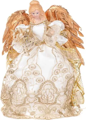 Produktbild von Goodwill Weihnachtsengel-Engel Stoff-Perlen-Federn Weiß-Gold H 31 cm