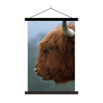 Produktbild von MuchoWow® Textilposter Schottischer Highlander - Kuh - Nahaufnahme 60x90 cm mit schwarzem Rahmen - Poster Wohnzimmer