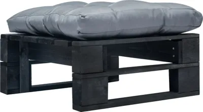 Produktbild von "2026 Promotion" Garten-Ottomane Paletten mit Kissen in Grau Holz Schwarz - Gartenhocker CC2700
