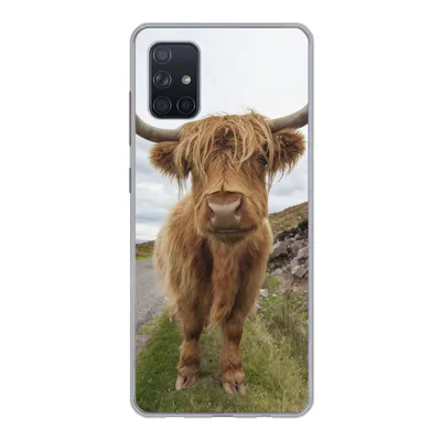 Produktbild von MuchoWow® Handyhülle Schutzhülle Hülle für Samsung Galaxy A71 Schottischer Highlander - Hörner - Berg Silikon Softcase Handy Hülle - Kartenbesitzer
