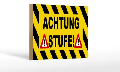Produktbild von Holzschild Hinweis 18x12 cm Achtung Stufe Ausrufezeichen Dekoration