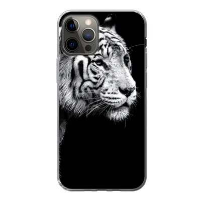 Produktbild von MuchoWow® Handyhülle Schutzhülle Hülle für iPhone 13 Pro Studioaufnahme eines weißen Tigers auf schwarzem Hintergrund Silikon Softcase Handy Hülle - Handy-Tasche