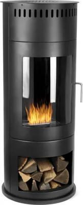 Produktbild von Design Ethanol Kamin rund freistehend 113 cm hoch mit Sichtfenster Schwarz Standkamin für Wohnzimmer Kaminofen Optik Bioethanol Deko Kamin ohne Schornstein