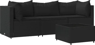 Produktbild von vidaXL 4-tlg. Garten-Lounge-Set mit Kissen Schwarz Poly Rattan