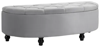 Image de Banc avec rangement aspect velours, banc rembourré avec coffre, pieds en bois de caoutchouc, banc-coffre gris | 120 x 46 x 42 cm | jusqu'à 120 kg | mousse 26D
