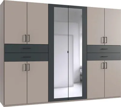 Image de Armoire Taiga Armoire à portes battantes avec miroir Finition au choix : gris sable / graphite