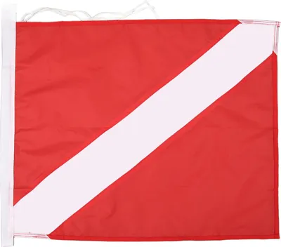 Produktbild von Tauchflagge für internationales Sporttauchen, Freitauchen, Einsatz im Boot, mit Schwimmkörper, rot-weißer Bindeseiltyp