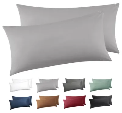 Produktbild von Kissenbezug 40 x 80 cm, 2er-Set – 100 % Baumwolle, mit Reißverschluss, weich, atmungsaktiv und strapazierfähig, -, hellgrau
