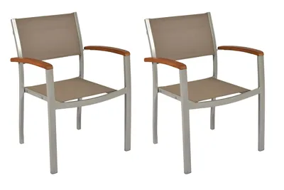 Two outdoor chairs shown side-by-side against a white background.