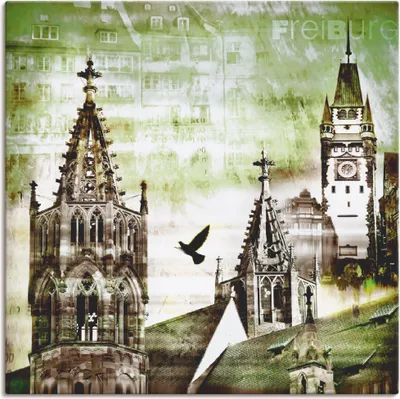 Produktbild von ARTland Leinwandbild Freiburg Skyline Abstrakte Collage Größe: 50x50 cm