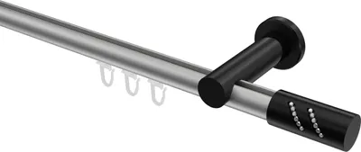 Produktbild von Interdeco Innenlaufstange / Gardinenstange mit Innenlauf Silbergrau / Schwarz, Typ Platon Zoena (Glitzerzylinder), 20 mm Ø 1-läufig, 600 cm