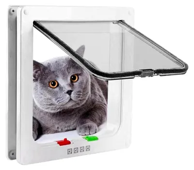 Produktbild von Katzenklappe Hundeklappe, Haustierklappe 4 Wege, Haustiertür für Katze und kleinen Hund 19,8 x 19 x 5,5 cm Weiß