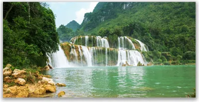 Produktbild von Glasbilder 140x70 Wandbild Druck auf Glas Wald Wasserfall Landschaft