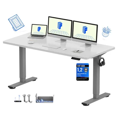 Obrázek produktu pro FLEXISPOT EN1 Výškově nastavitelný stůl 160 x 80 cm, nosnost 100 kg, s ochranou proti kolizi, jednodílná deska stolu, 4 paměťové funkce (bílá)