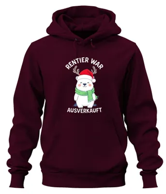 Zdjęcie produktu dla Renifer został wyprzedany Polar Bear Antlers Christmas Gift Uni Bluza z kapturem, bordowy, XL