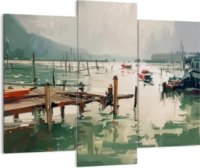 Produktbild von Bild auf Leinwand - Leinwandbild - Boot Ufer Brücke - 130x100cm - Wand Bild - Wanddeko - Leinwanddruck - Bilder - Kunstdruck - Wanddekoration - Leinwand bilder - Wandkunst - CB130x100-3829
