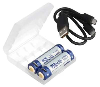 Obrázok produktu pre 1 kus lítiovo-iónovej batérie 14500, 950 mAh, 3,6V–3,7V, rozmer 51x14,2 mm, s možnosťou nabíjania cez micro USB a s doskou plošných spojov (PCB)