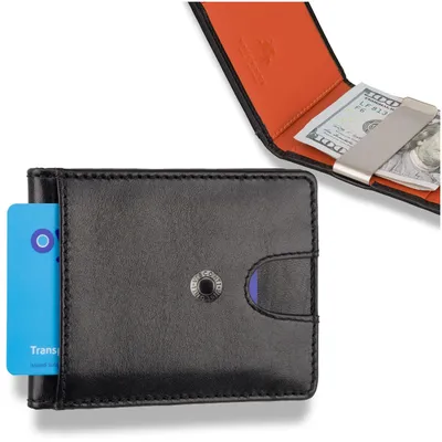 Zdjęcie produktu dla Visconti portfel męski skóra naturalna czarny pomarańczowy RFID 10x7,5 cm klips na banknoty