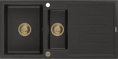 Immagine prodotto di Mexen Andres lavello in granito a 1,5 vasche con sgocciolatoio 1000 x 500 mm nero/oro metallizzato, sifone oro - 6515101510-75-G