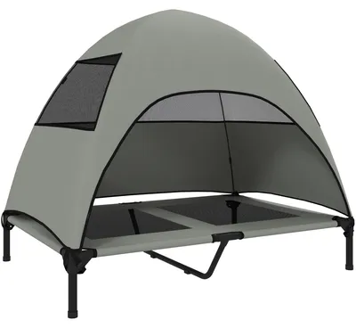 Produktbild von Hundeliege Outdoor mit Dach, Erhöhtes Hundebett für Große Hunde, 106 x 76 x 99 cm, Hellgrau
