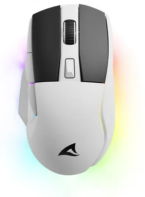 Zdjęcie produktu dla Sharkoon SGM50W, Po prawej stronie, Optyczny, RF Wireless + USB Type-A, 6400 DPI, Czarny, Biały