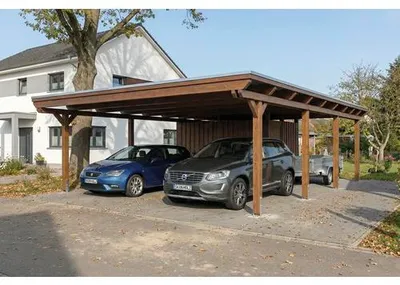 Produktbild von Doppelcarport SKAN HOLZ Emsland inkl. Abstellraum, EPDM Folie, Pfostenanker 609 x 846 cm nussbaum