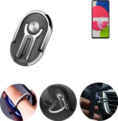 Produktbild von K-S-Trade 3in1 Smartphone-Ring Handy-Ring kompatibel mit Samsung Galaxy A52s 5G Fingerhalterung  Handyring Tischständer Lüftungsgitter-Halterung
