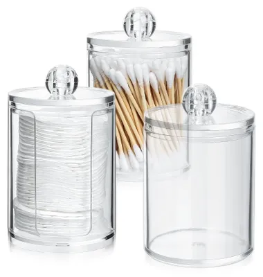 Image de Ensemble de 3 pièces comprenant un porte-coton-tiges, un distributeur de disques de coton, une boîte de rangement pour disques de coton, un porte-coton-tiges, une trousse de toilette pour disques de coton, un accessoire de salle de bain, une décoration
