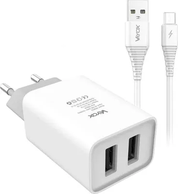 Produktbild von Vayox Ladegerät + Kabel VA0052micro | 2x USB 5V 2.1A | Kabel microUSB | 1 m | Weiß