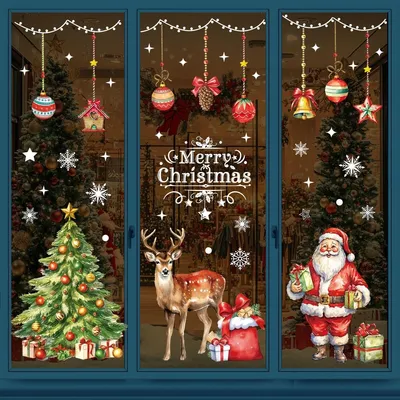 Produktbild von Weihnachts-Fensterbilder Fensteraufkleber XXL - Set mit 5 Bögen - 30 x 90 cm - Doppelseitig bedruckt - Wiederverwendbar