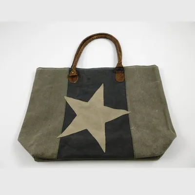 Produktbild von Shopping-Bag mit Stern - grau-beige - 45 x 32 cm - 74162
