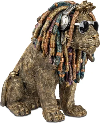 Produktbild von formano Dekofigur Löwe 36cm – handbemalte Skulptur mit Dreadlocks und Kopfhörern