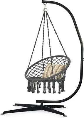 Imagen del producto de Soporte para hamaca, estructura de metal resistente para hamacas, sillones colgantes tipo huevo o sillones de jardín, apto para interiores y exteriores, capacidad de carga de 150 kg, dimensiones: 111 x 84 x 207 cm, color