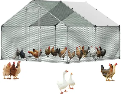 Obrázok produktu pre Kurník VEVOR, 3x3x2 m, výbeh pre kurčatá s vodotesným krytom a robustným rámom, klietka pre hydinu so špicatou strechou, voľný výbeh, hydinový domček pre králiky, sliepky, husi