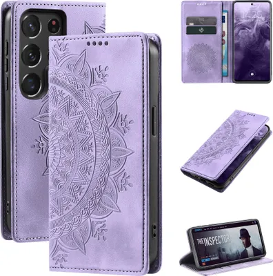 Produktbild von Mandala Handyhülle für Samsung Galaxy S22 Ultra RFID Schutz Klapphülle Case Cover Design Schutzhülle Farbe: Violett