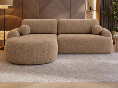 Produktbild von GrainGold Ecksofa L-Form Aurio Links - Ecksofa mit Schlaffunktion, Bettkasten - Moderne Ecksofa, Wohnzimmer Sofa - Eckcouch Hellbraun (Lambi 10)