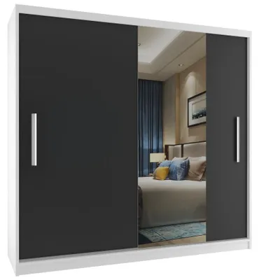 Obrázek produktu pro Šatní skříň se zrcadlem AVEIRO 200x218 cm BÍLÁ/ČERNÁ