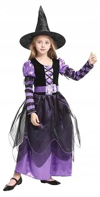 Zdjęcie produktu dla Kostium czarownicy dla dziewczynek fioletowo czarna sukienka halloween 4 12