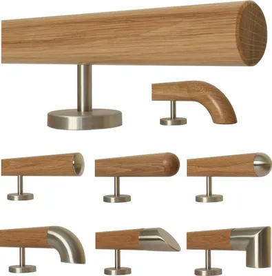 Produktbild von TIBU Eiche Holz Handlauf Geländer 0,3m - 5m, Länge 210 cm, Ende gefast und 3 gerade Halter