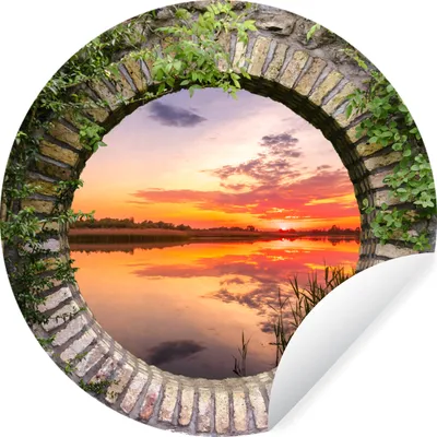 Produktbild von MuchoWow® Runde Wandtattoo - Wandsticker Tapete Aufkleber Meer - Sonnenuntergang - Ausblick Ø 30 cm Selbstklebend und Repositionierbar - Wandaufkleber - Kreis - Wandbild - Fototapete - Selbstklebend - Dekoration - Wandschmuck - Schlafzimmer