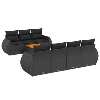 Produktbild von vidaXL 8-tlg. Garten-Sofagarnitur mit Kissen Schwarz Poly Rattan