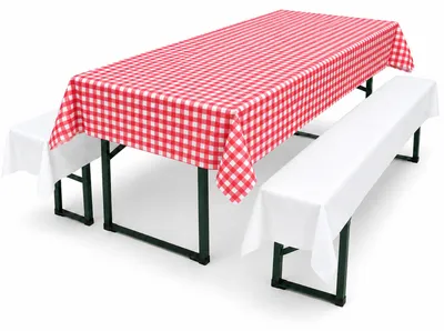 Produktbild von Sensalux abwaschbare Tischdecke, 1,18m x 2,5m, Karomuster, Weiß-Rot, inkl. 2 weiße Bankauflagen