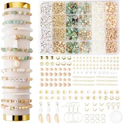 Produktbild von Leuyuee Natürliche Amazonit perlen für armbänder Edelstein Perlen Perlen Set Zum Auffädeln Kit Perlenset Beads für DIY armbänder selber machen Schmuck Halskette Ohrringe Kette für Erwachsene